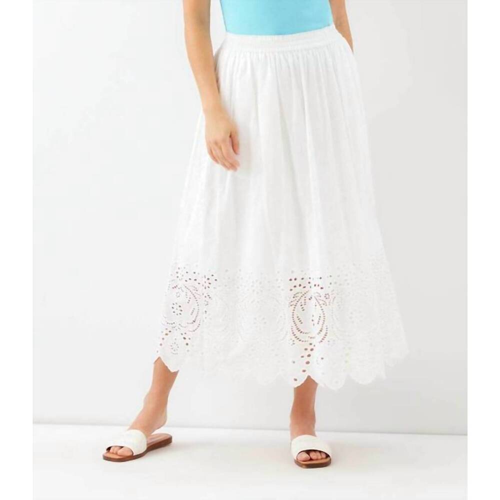 NEW KAREN KANE cut-out embroidery midi skirt in off white